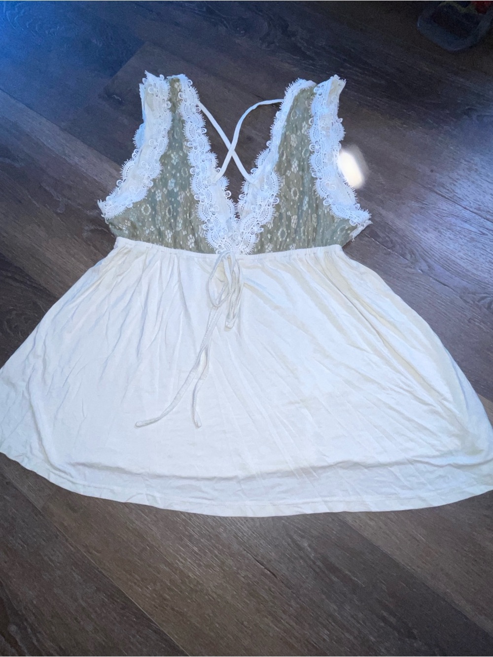 POL Women's Cream & Olive Lace-Trim Babydoll Tank L